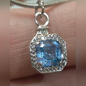 BLUE TOPAZ STERLING SILVER 925 PENDANT ON 925 ITALY 16 INCH CABLE CHAIN